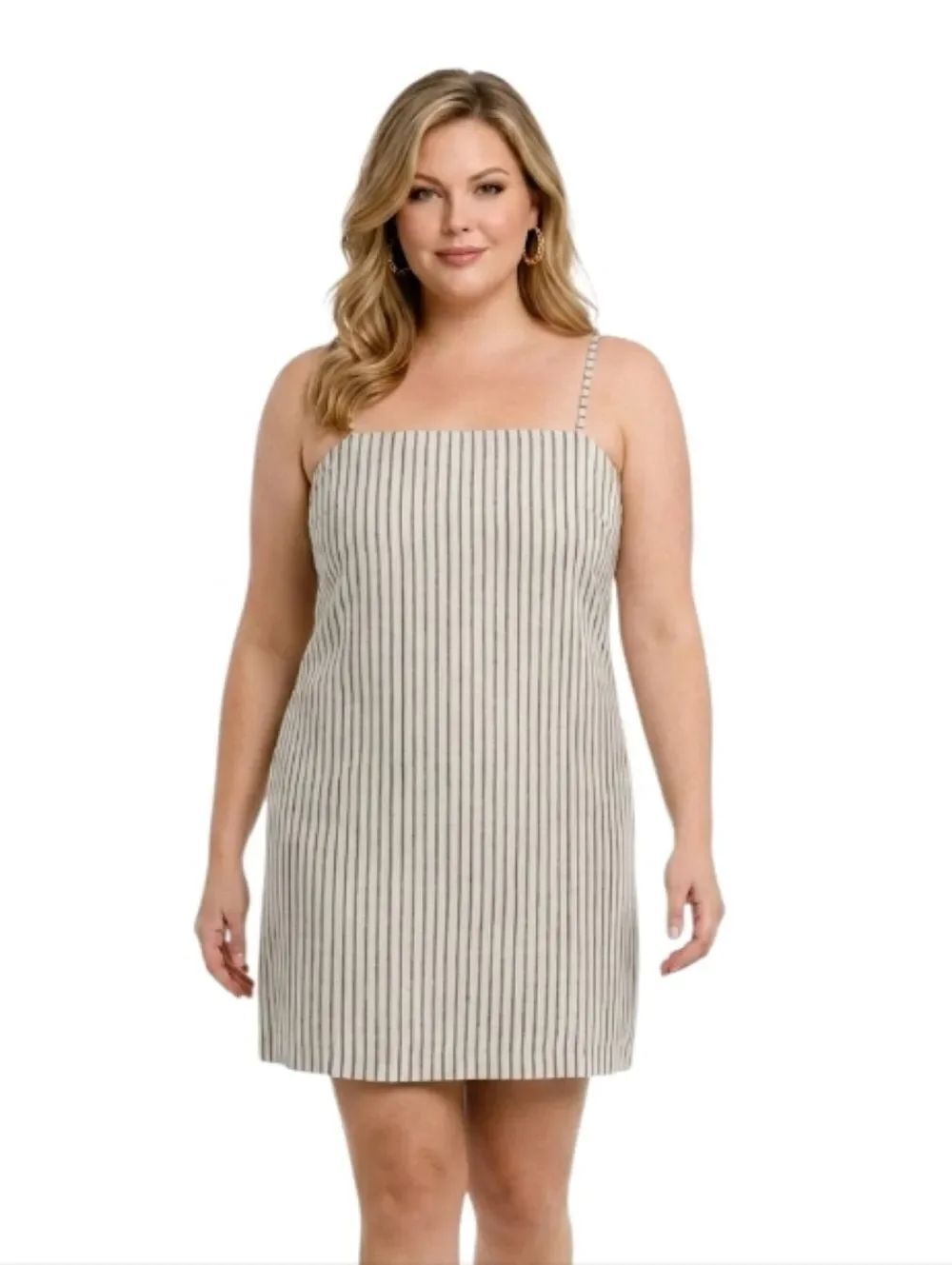 The Drop Gray & Ivory Striped Seville Mini Shift Dress Size 3X